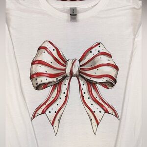 White T-Shirt with Red and White Bow Design
